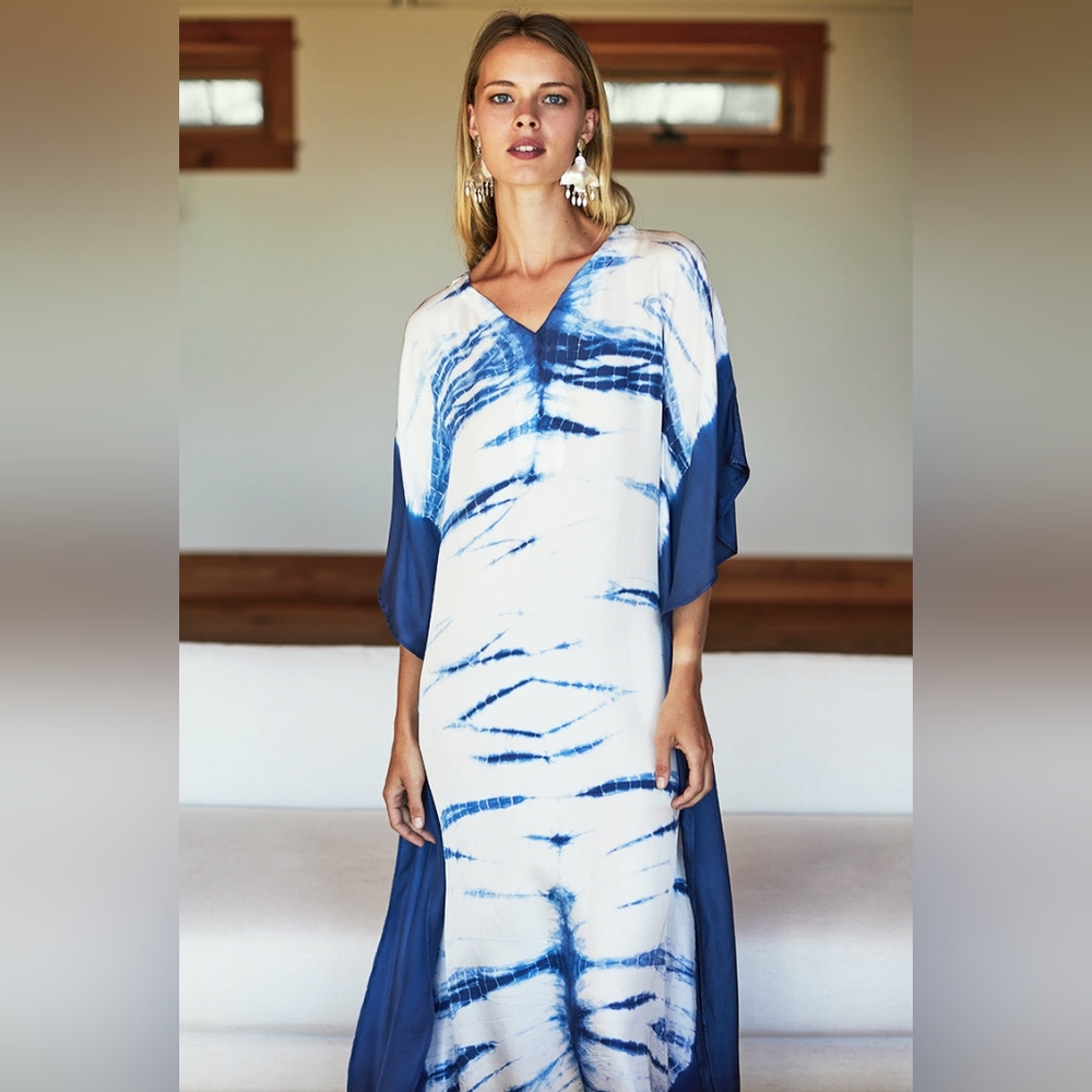 Emerson Fry Blue/White Tie-Dye Kaftan in Size XS/S